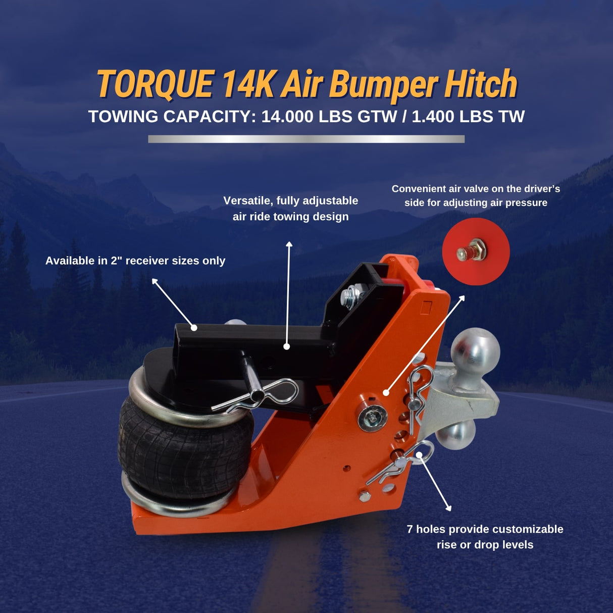 Air Ride Hitch with 2" Silver Combo Ball Mount | 14,000 Lbs Towing Capacity