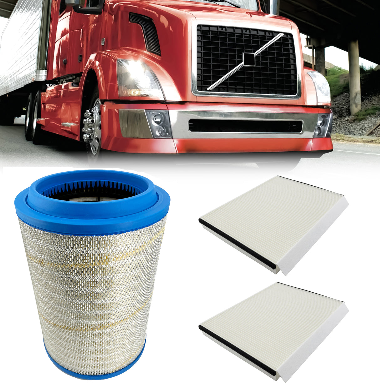 Engine Air Filter with 2 Cabin Filter for Volvo VNL | Replacement Fleetguard AF26163M Baldwin PA4681 Aftermarketus Air Filters