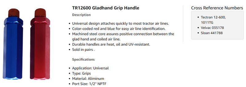 3 Set of Aluminum Glad Hand Handles Grip Blue Red Set 1260 - AFTERMARKETUS Torque Other Air Brake Parts