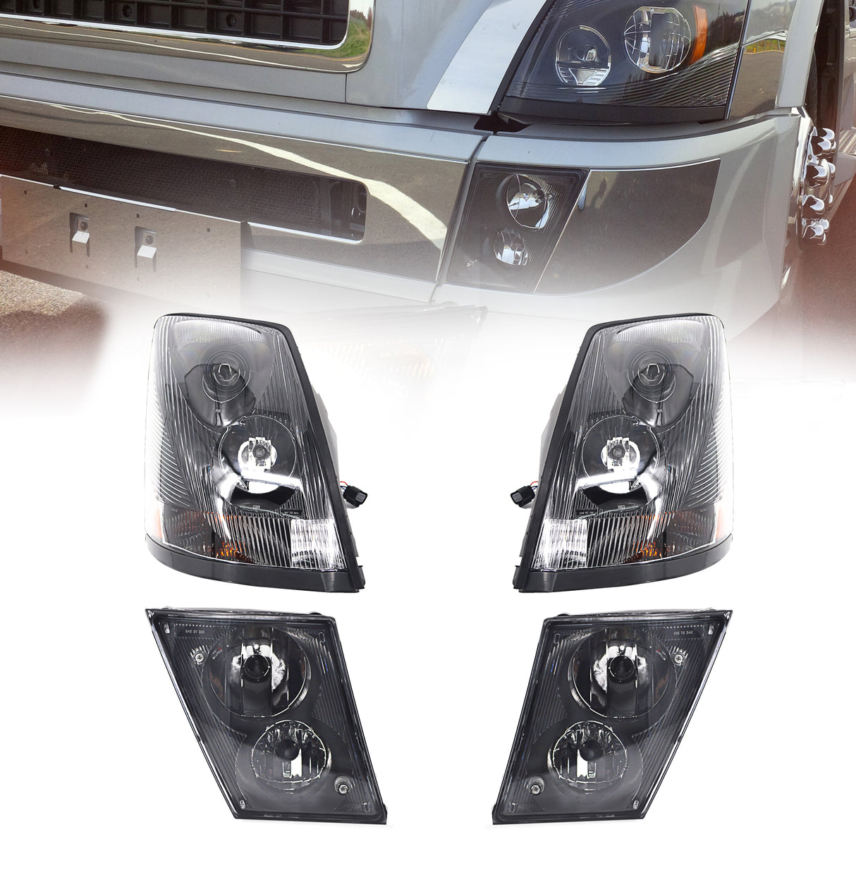 Headlight and Fog Lights for 2004-2017 Volvo VNL | Replacement Volvo 20835985 20835984 Aftermarketus Headlights