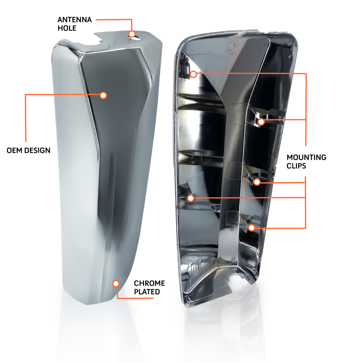 Door Side Mirror Cover for 2004-2018 Volvo VNL Semi Truck | Replacement Volvo 85133995 | Chrome | Left Aftermarketus Mirrors and Covers