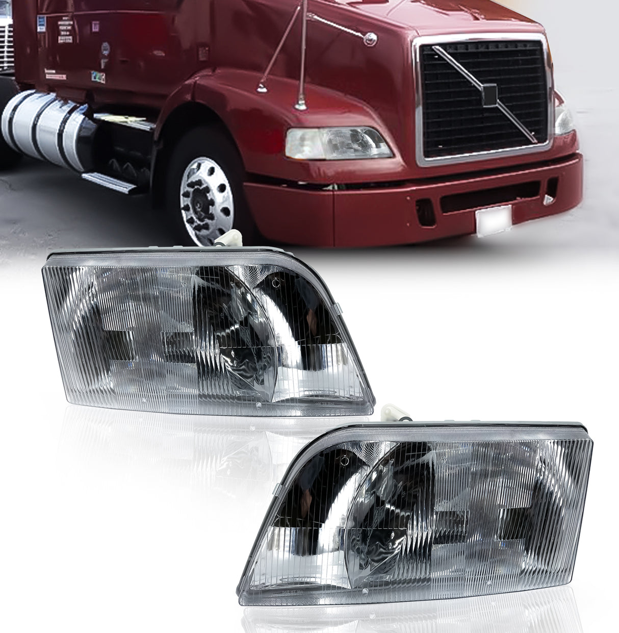 Headlight for Volvo 1996-2013 Volvo VNL 1999-2017 VNM | Halogen | Pair Aftermarketus Headlights