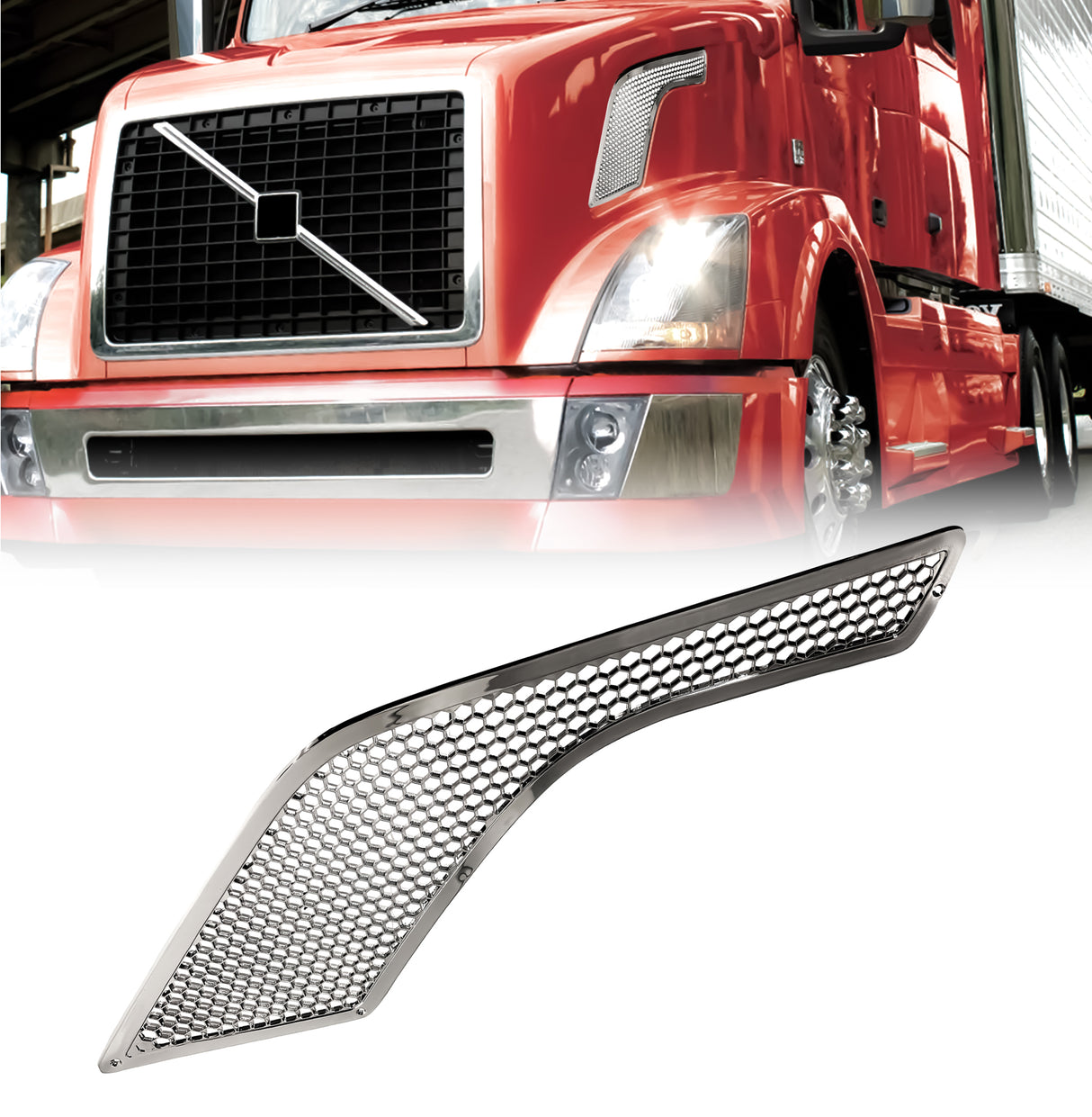 Hood Air Intake Grille for 2003-2017 Volvo VNL | Replacement Volvo 85104902 | Chrome | Left Aftermarketus Grilles