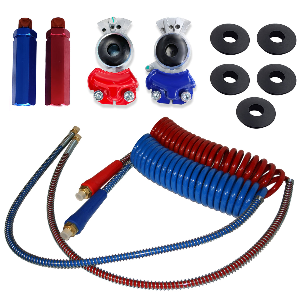 15ft Red & Blue Coiled Air Hose Kit w/ Glad Hands Aftermarketus ABS Cables