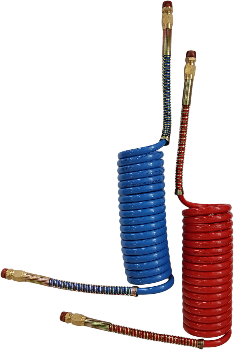 Coiled Air Line Hose Set Red & Blue Assembly Brake Coil 15ft - AFTERMARKETUS Torque ABS Cables
