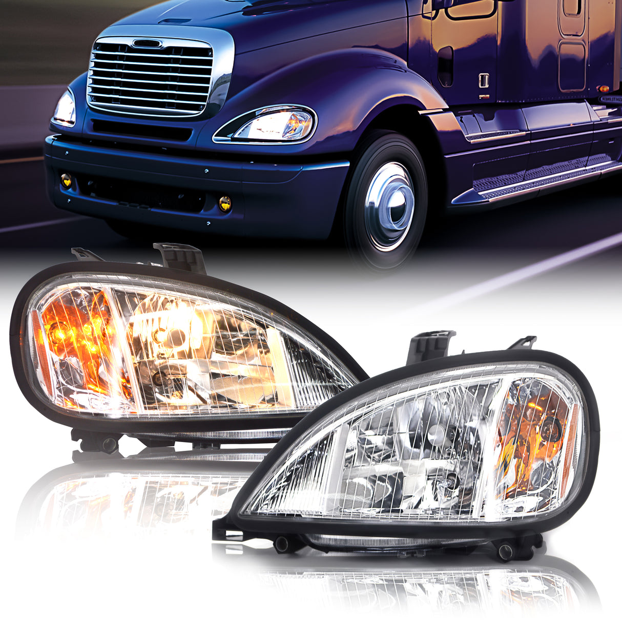 Halogen Headlight for 1996-2017 Freightliner Columbia | Replacement Freightliner A06-75737-002 A06-75737-004 | Pair Aftermarketus Headlights