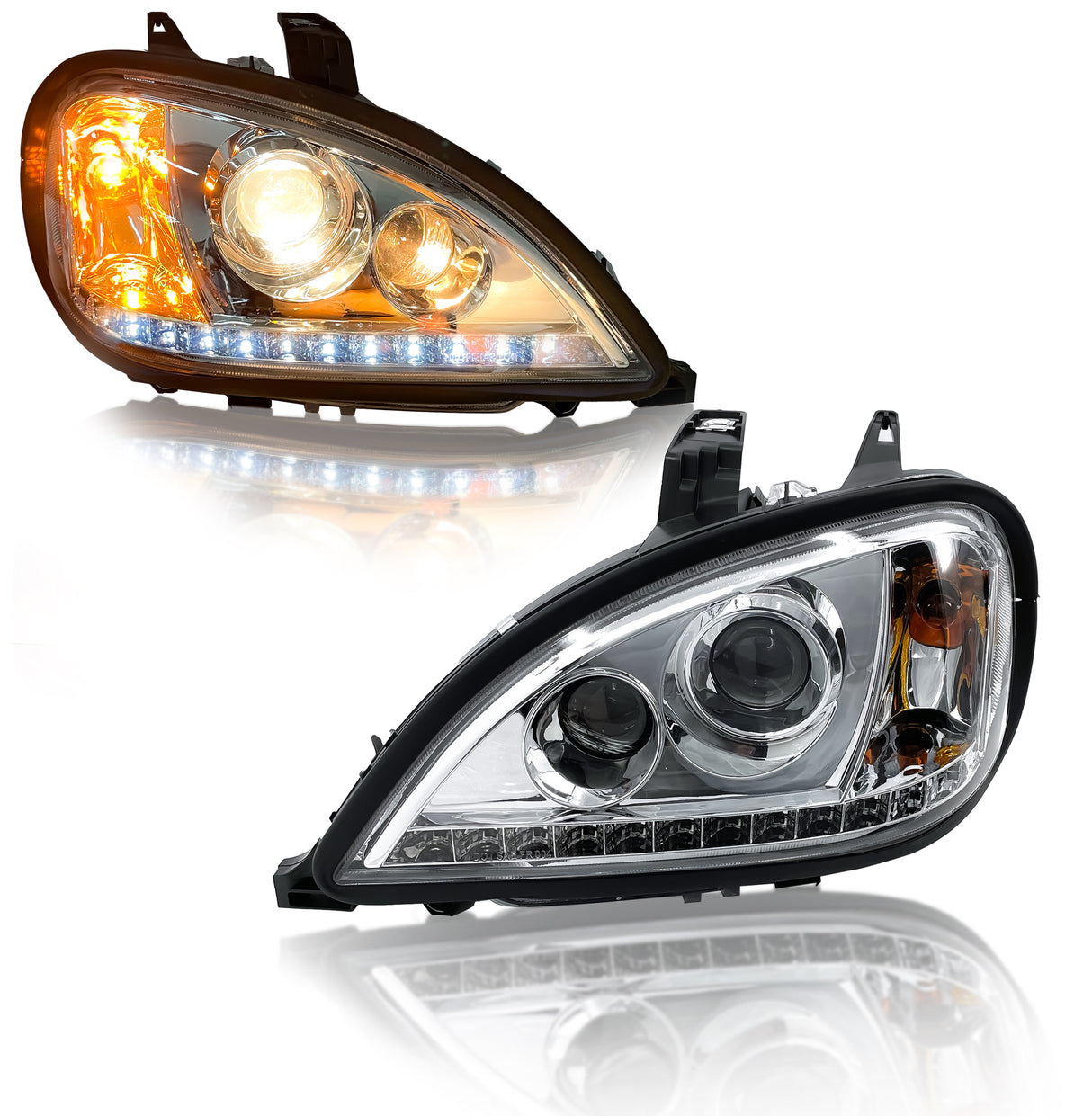 LED Headlight and Chrome Bezel Set for 2001-2017 Freightliner Columbia | Pair Aftermarketus Headlights