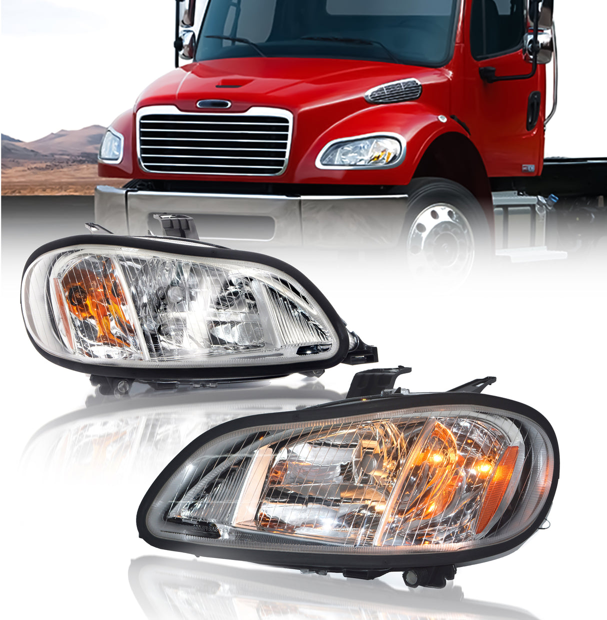 Halogen Headlight for 2002-2018 Freightliner M2 Semi Trucks | Replacement Freightliner A06-51039-002 A06-51039-000 | Pair Aftermarketus Headlights