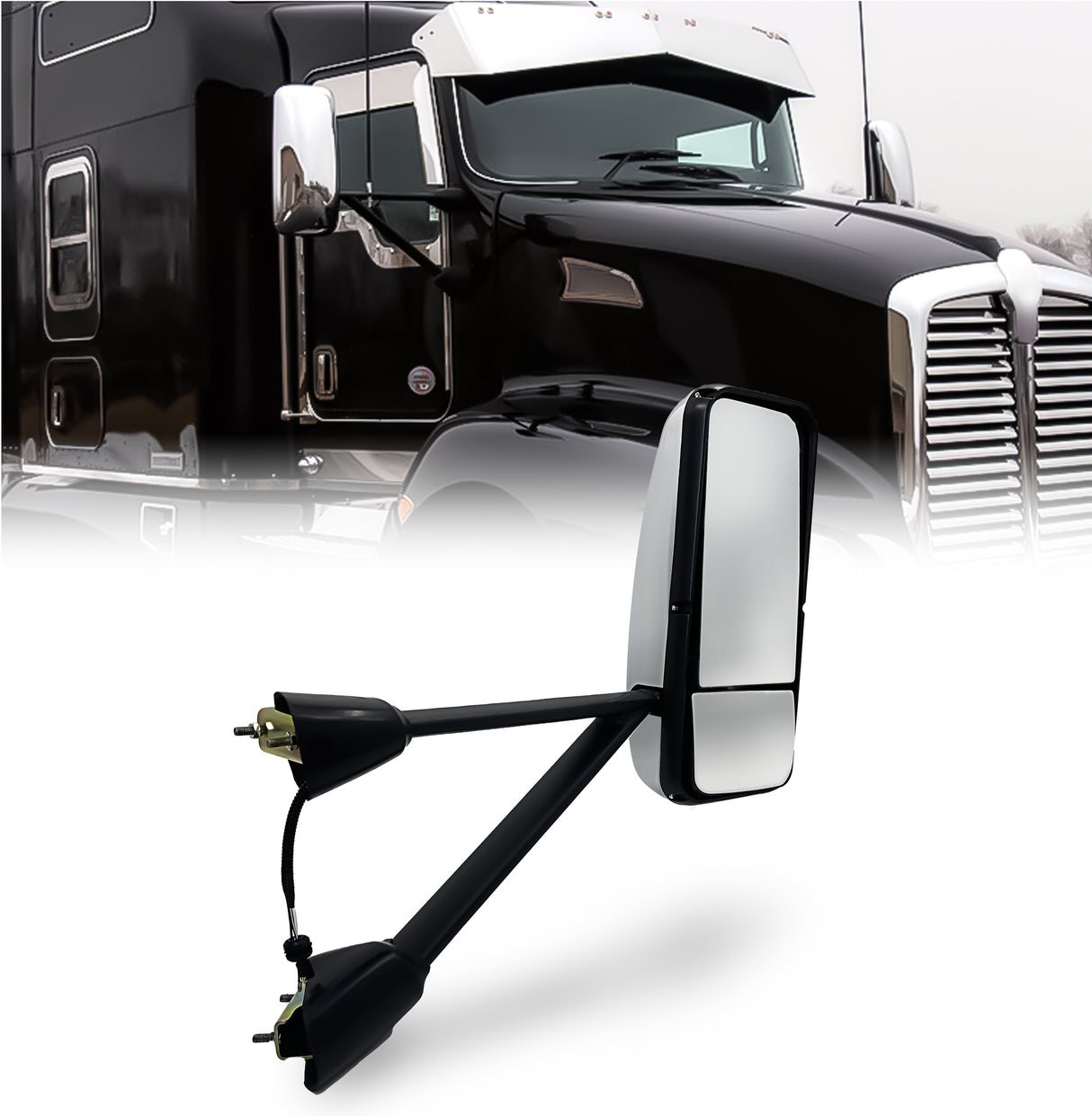 Door Side Mirror for 2008-2016 Kenworth | Replacement Kenworth 10619 | Chrome | Heated | Right Aftermarketus Mirrors and Covers