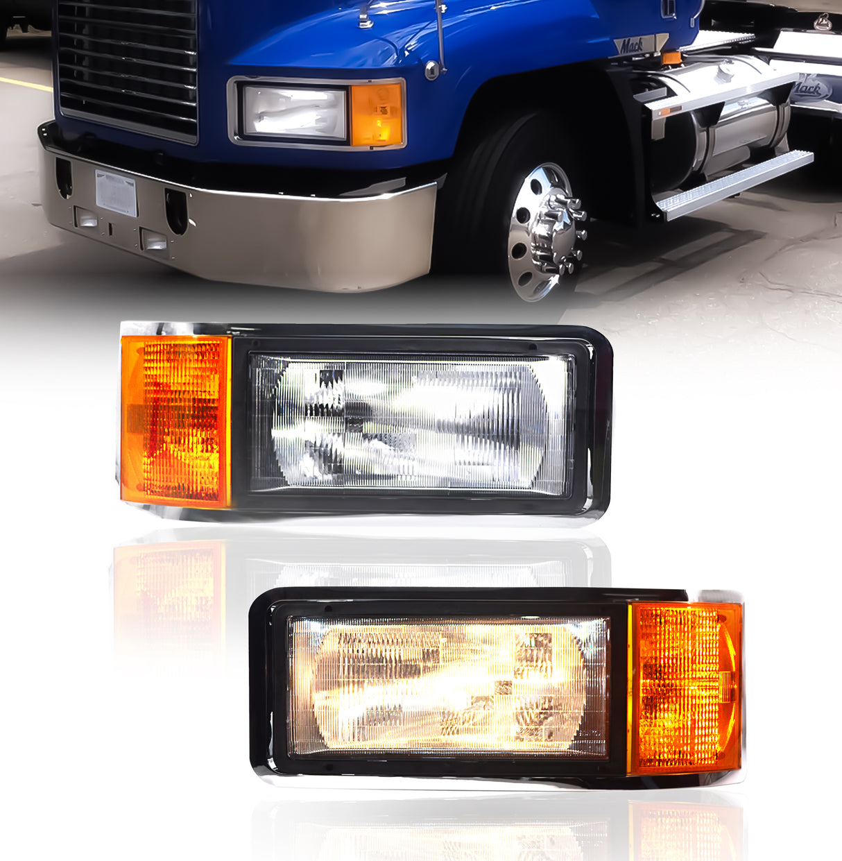 Headlight with Turn Signal for 1990-2007 Mack Semi Trucks | Replacement Mack 25154252 25163253 | Pair Aftermarketus Headlights