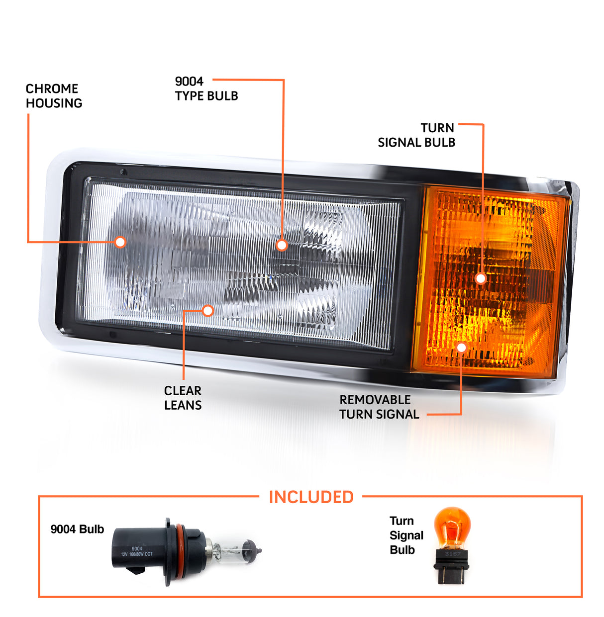 Headlight and Turn Signal for 1990-2007 Mack CH CL Series | Replacement Mack 25154252 | Left Aftermarketus Headlights