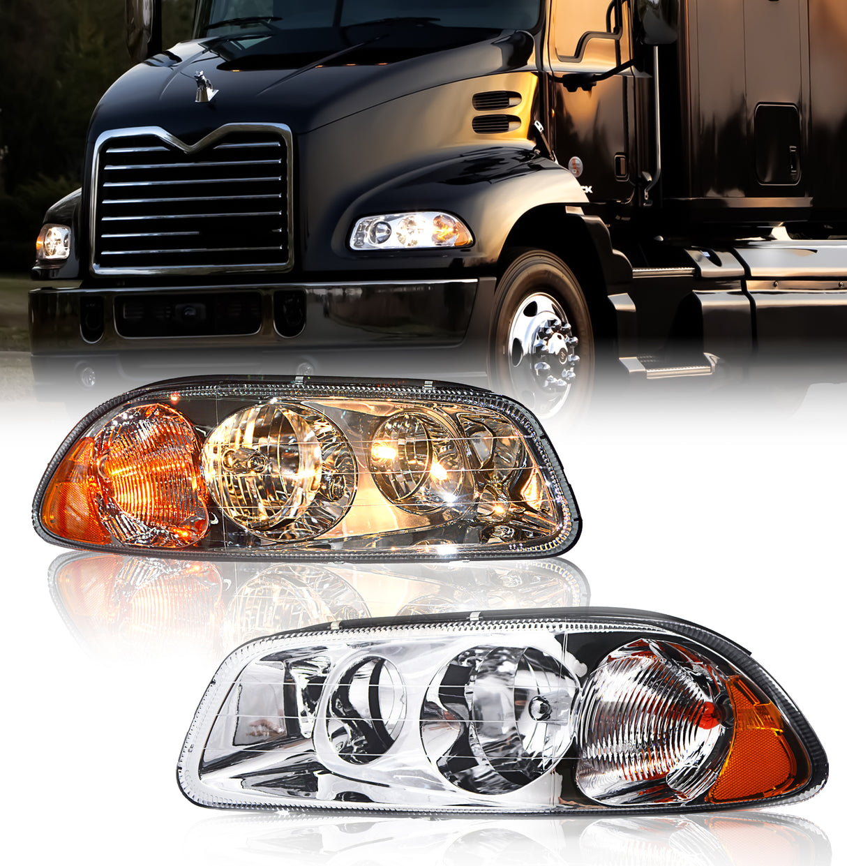 Halogen Headlight for 2007-2011 Mack Vision Granite Pinnacle | Replacement Mack 21836340 21836341 | Pair Aftermarketus Headlights