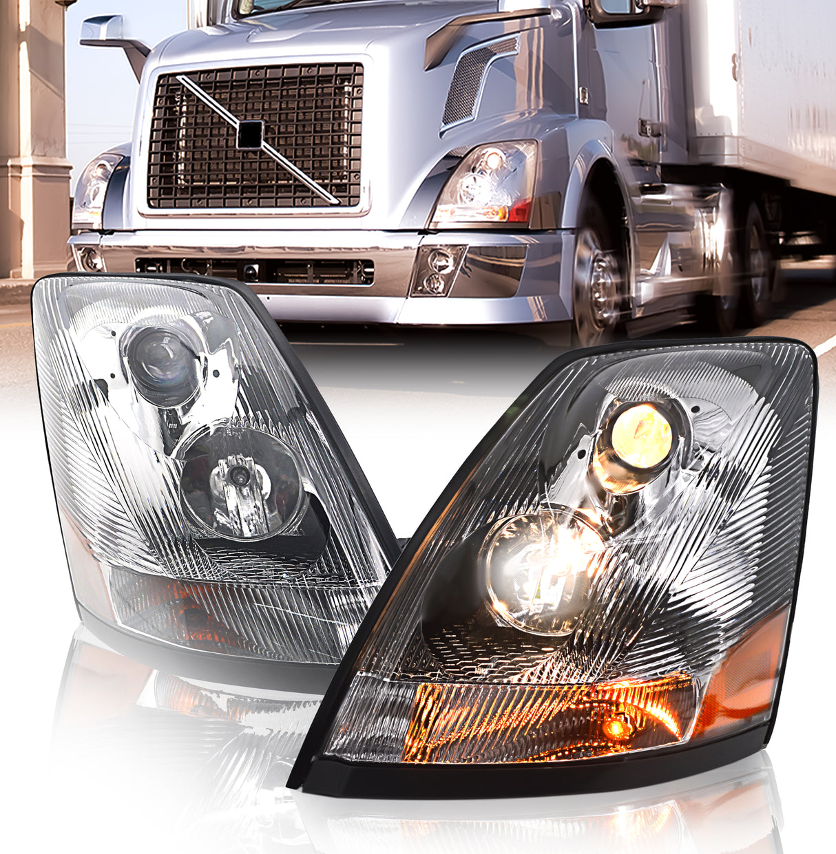 Headlight for 2004-2017 Volvo VN VNL Semi Trucks | Replacement Volvo 82329127 82329123 | Pair Aftermarketus Headlights