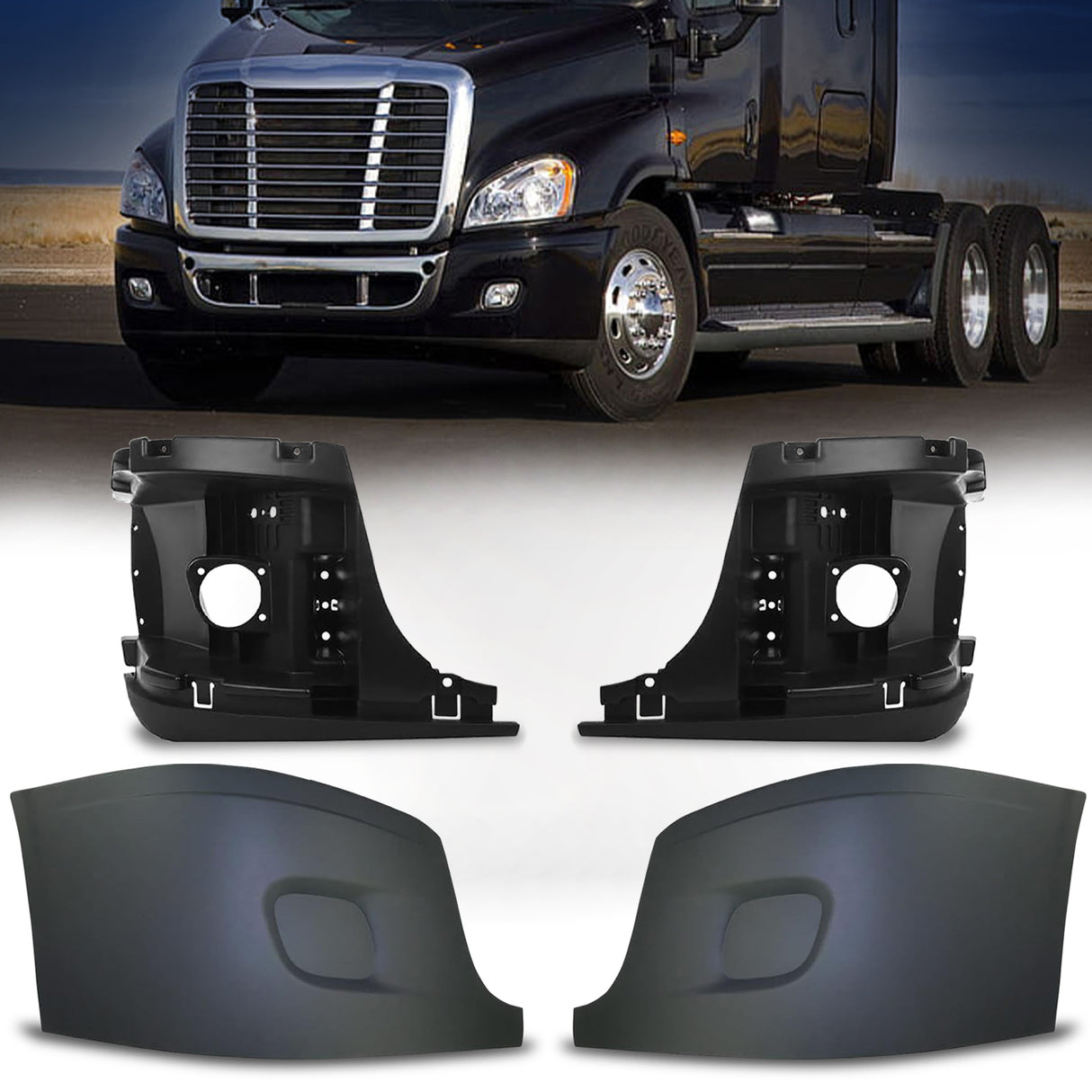 Complete Bumper Replacement with Reinforcement Supports for 2008-2017 Freightliner Cascadia | Pair Aftermarketus Bumpers