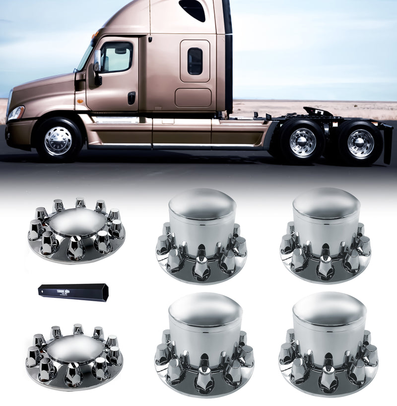 Chrome Front and Rear Axle Wheel Cover Set for Semi Trucks - AFTERMARKETUS Torque Wheel Axle Covers