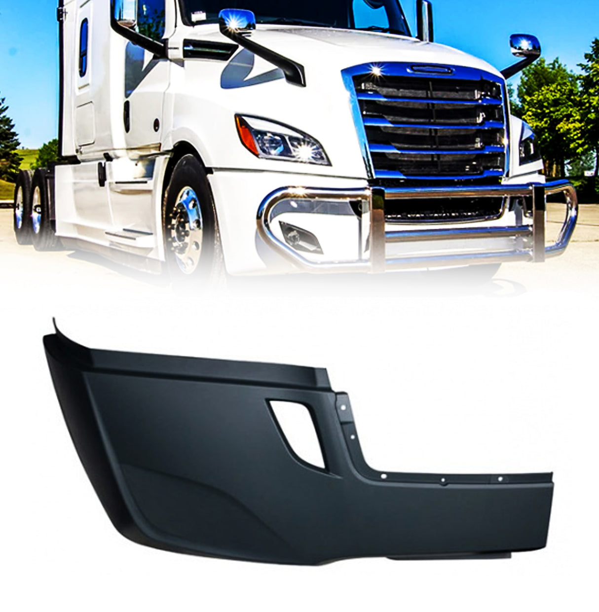 Bumper Replacement (with Fog Light Hole) for 2018-2024 Freightliner Cascadia | Replacement Freightliner 21-28980-005 | Right Aftermarketus Bumpers