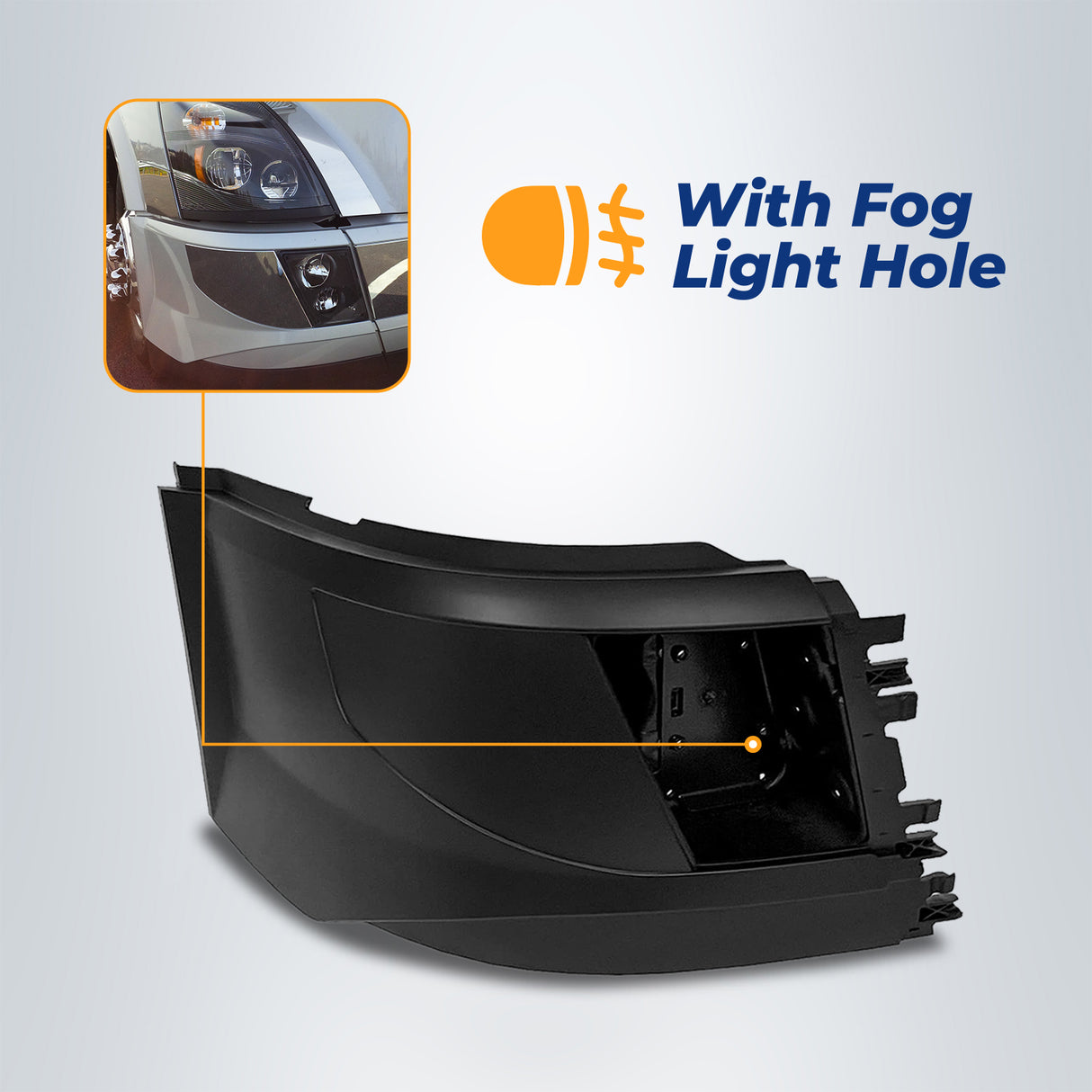 Corner Side Bumper Replacement (with Fog Light Hole) for 2016–2017 Volvo VNL | Right Aftermarketus Bumpers