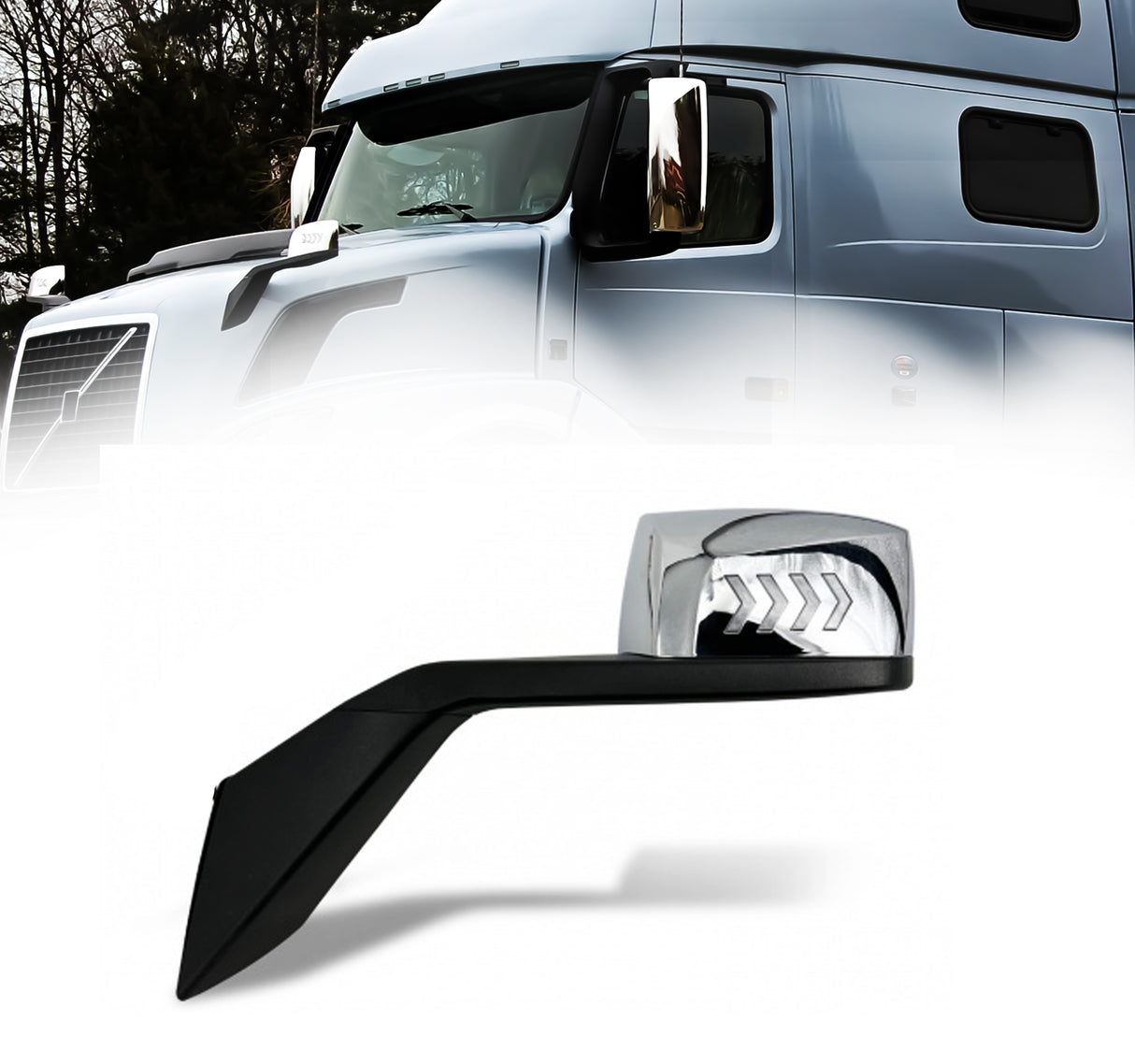 Hood Side Mirror Replacement for 2004-2017 Volvo VNL | LED Turn Signal | Chrome | Left Aftermarketus Mirrors and Covers