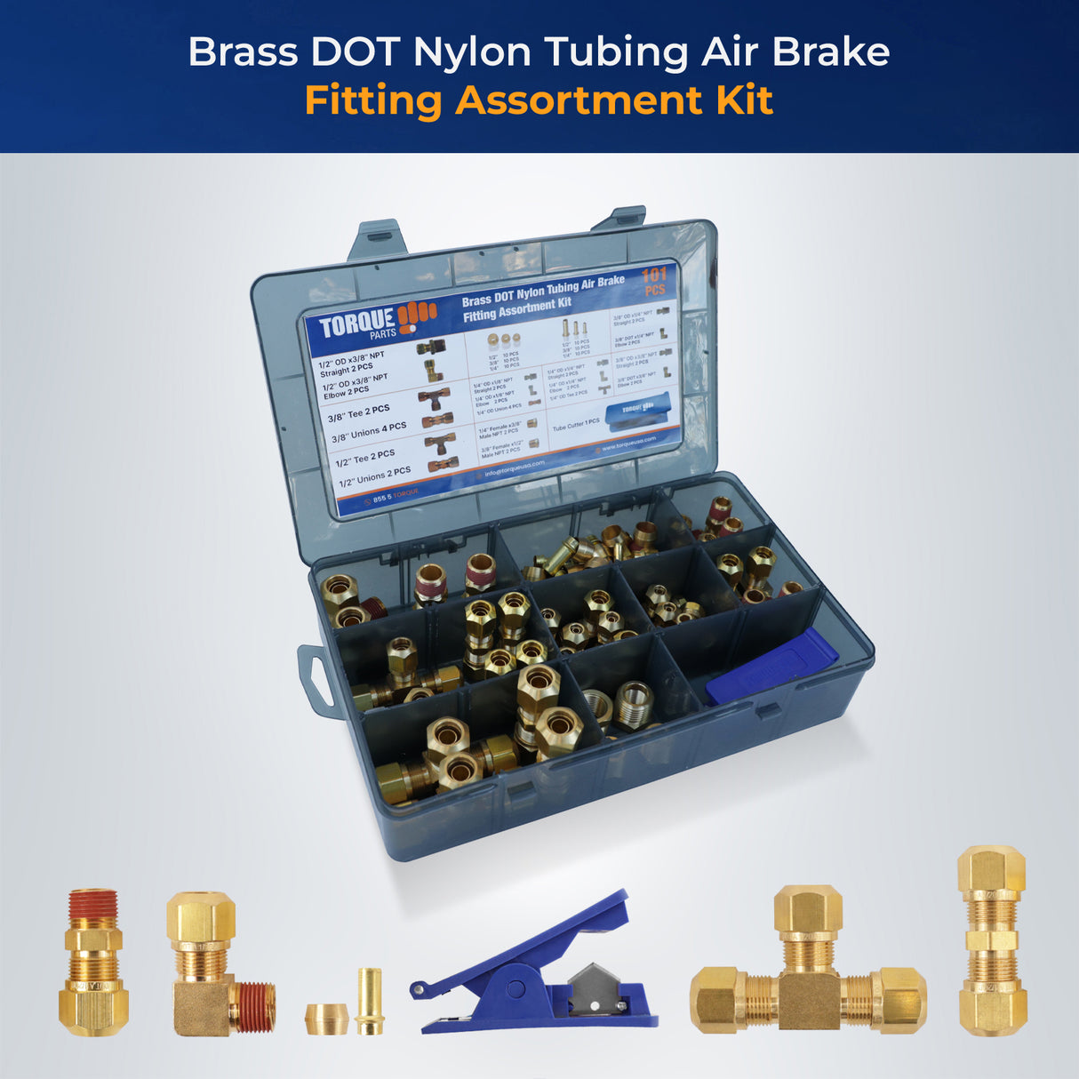 Brass DOT Push-in Air Brake Fitting Assortment Kit (101 pcs)