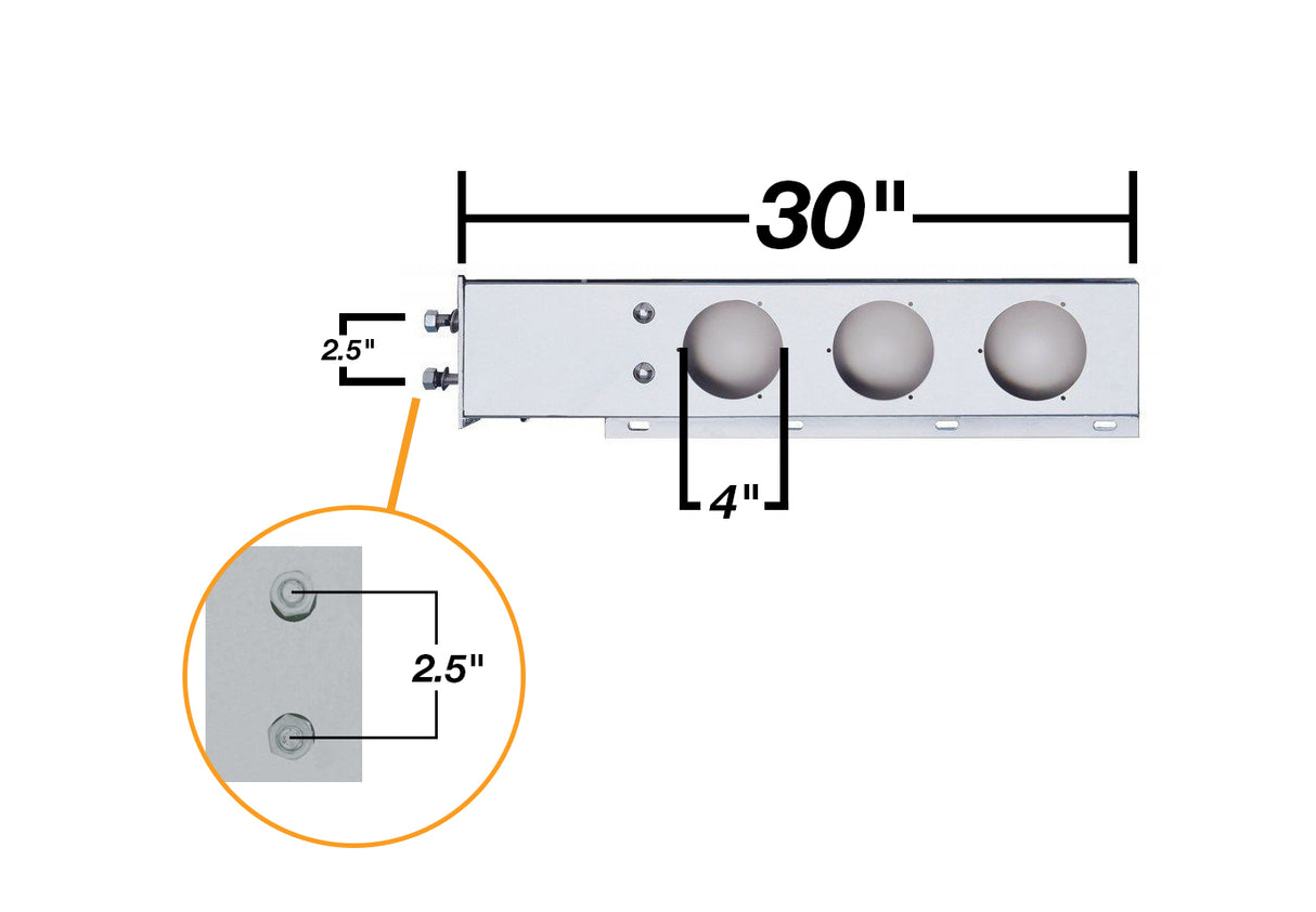 TORQUE 30" Chrome Mud Flap Hanger with 6 of 4" Light Cutouts Aftermarketus Mud Flap Hangers