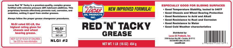 Lucas Oil 10005-30 Red "N" Tacky Multi-Purpose Grease - 14 oz - Case of 10