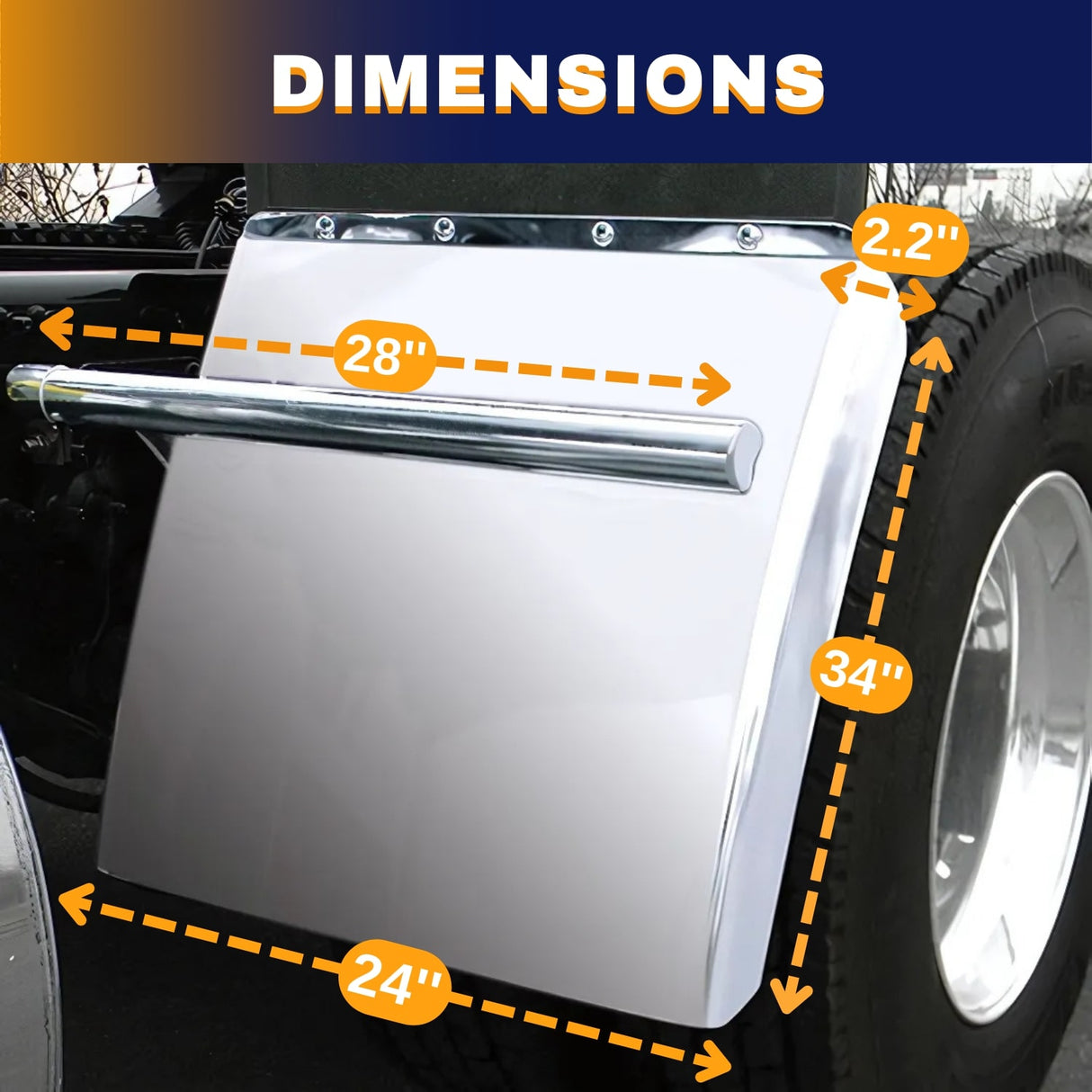 Quarter Fender For Semi Trucks 24x34 Inch | Tube Bracket | Stainless Steel | Pair