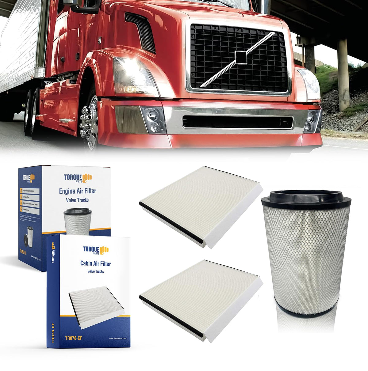Engine Air Filter with 2 Cabin Filter for Volvo VNL | Replacement Fleetguard AF26163M Baldwin PA4681 Aftermarketus Air Filters