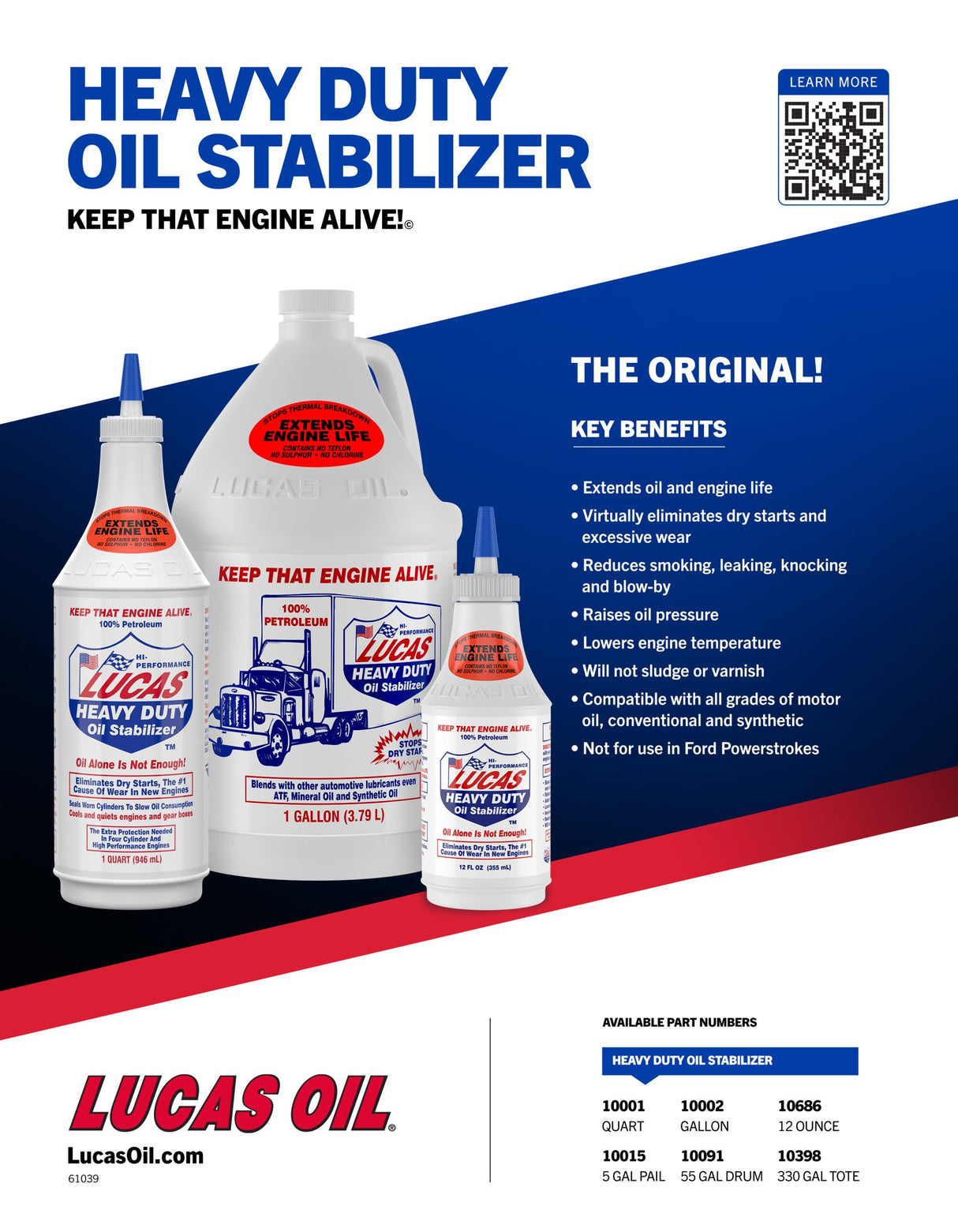 Lucas Oil 10002 Heavy Duty Oil Stabilizer - 1 Quart - Case Of 4