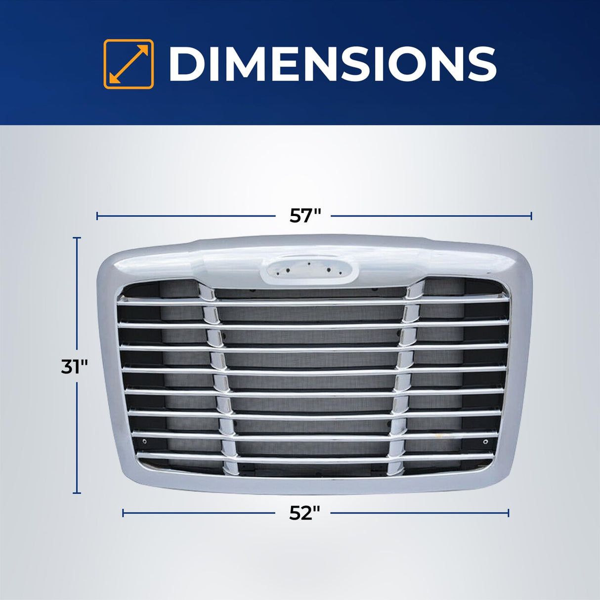 Grille for 2008-2017 Freightliner Cascadia | Replacement Freightliner A17-15624-002 | with Bug Screen | Chrome