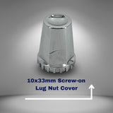 33mm Screw-On Lug Nut Covers for Semi Trucks - Chrome - 10 Pack