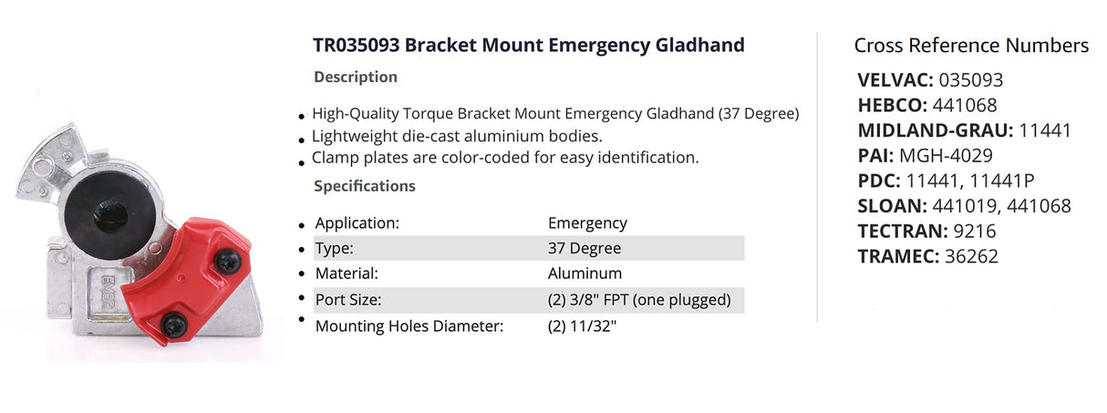 37 Degree Bracket Mount Emergency & Standard Service Gladhands