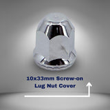33mm Screw-On Lug Nut Covers for Semi Trucks - Chrome - Universal  - 10 Pack
