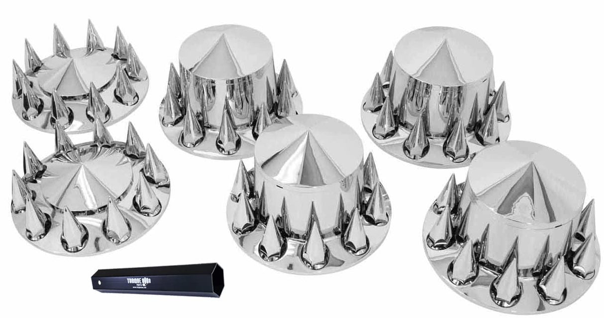 Chrome Front & Rear Axle Wheel Cover Spiked Lug Nut Covers