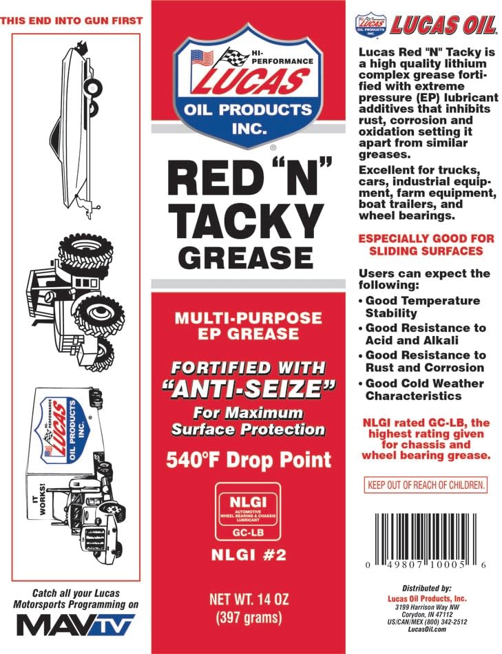 Lucas Oil 10005-30 Red "N" Tacky Multi-Purpose Grease - 14 oz - Case of 30