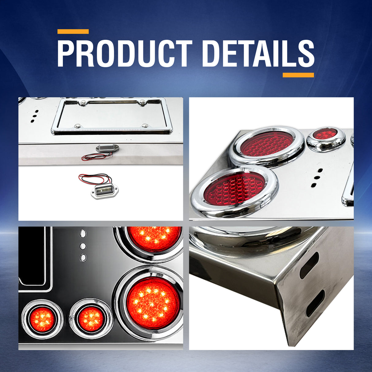 Stainless Steel Rear Center Tail Light Panel with Lights for Semi Trucks & Trailers | Chrome Finish