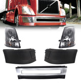 Full Bumper Set with Headlight Pair for 2004-17 Volvo VNL