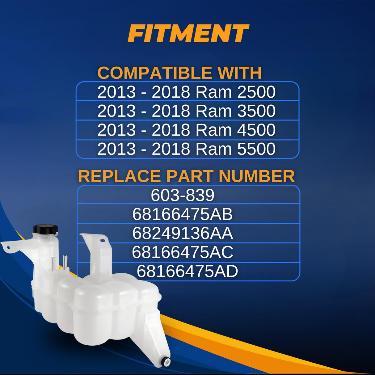 Engine Coolant Tank Reservoir for 2013-2018 Dodge Ram - Replacement 603-839