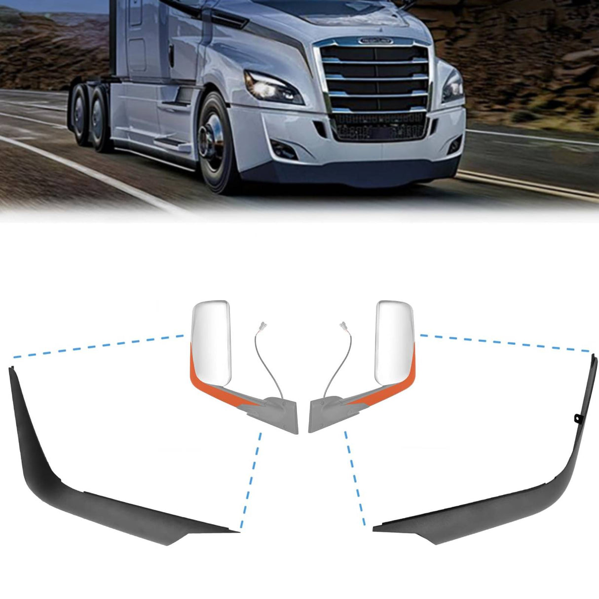 Door Mirror Arm Cover Set for 2018+ Freightliner Cascadia - Black