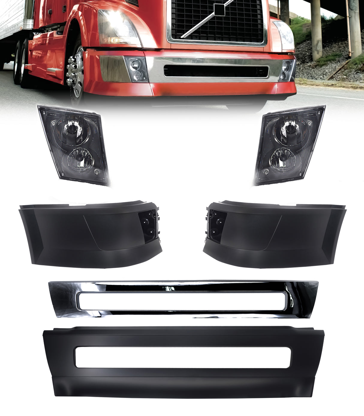Complete Front Bumper Set with Fog Light for 2004-2015 Volvo VNL Aftermarketus Bumpers