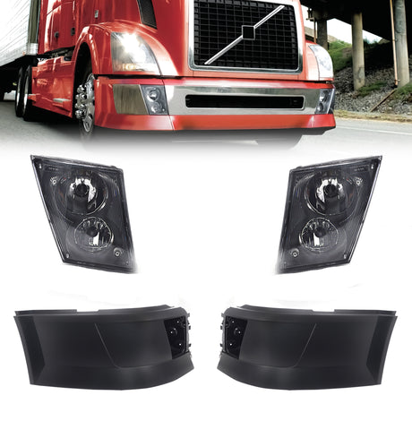 Corner Bumpers Set with Fog Lights Replacement for 2004–2015 Volvo VNL Semi Trucks Aftermarketus Bumpers