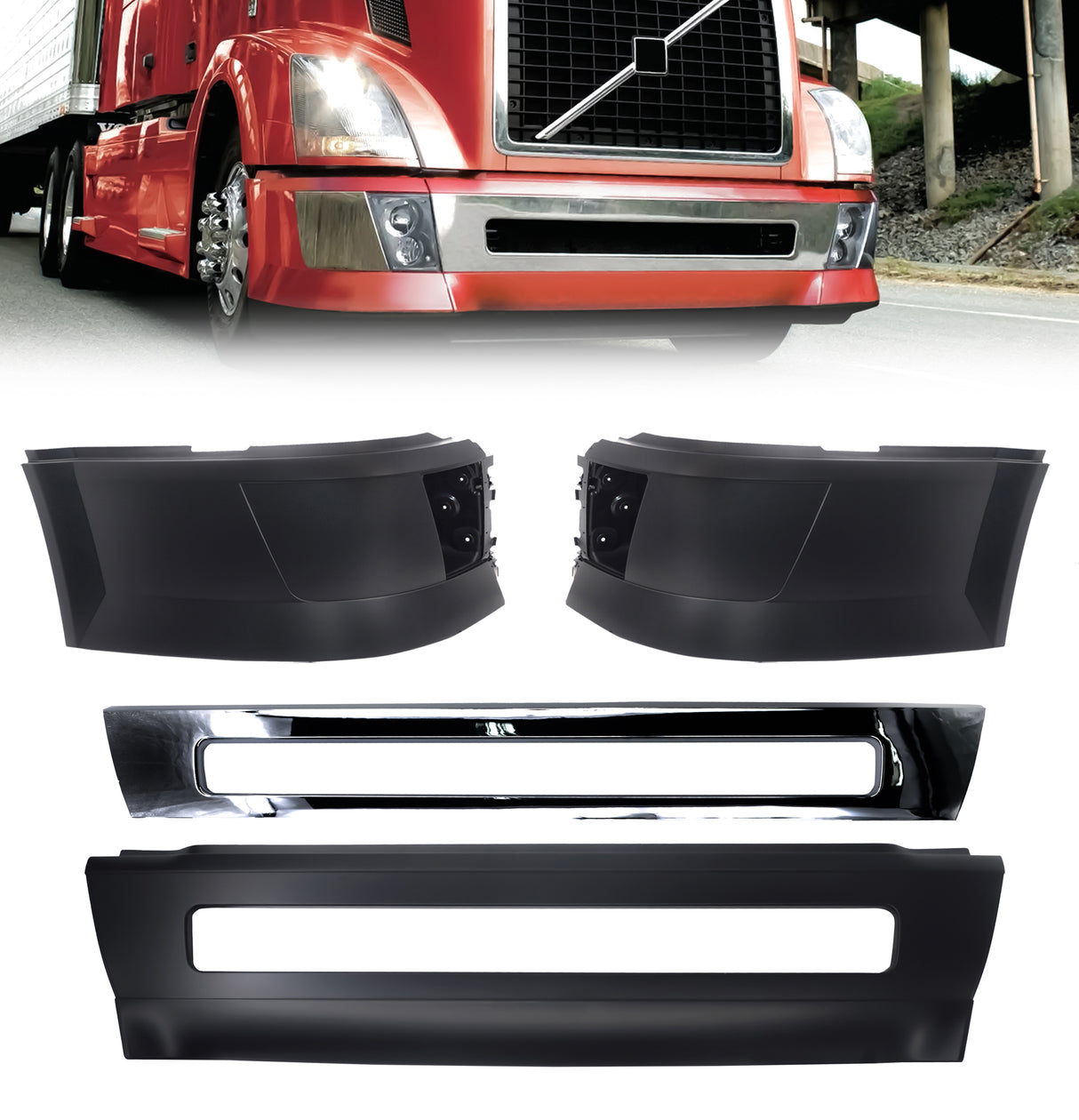 TORQUE Center and Corner Bumper Set for 2004-2015 Volvo VNL