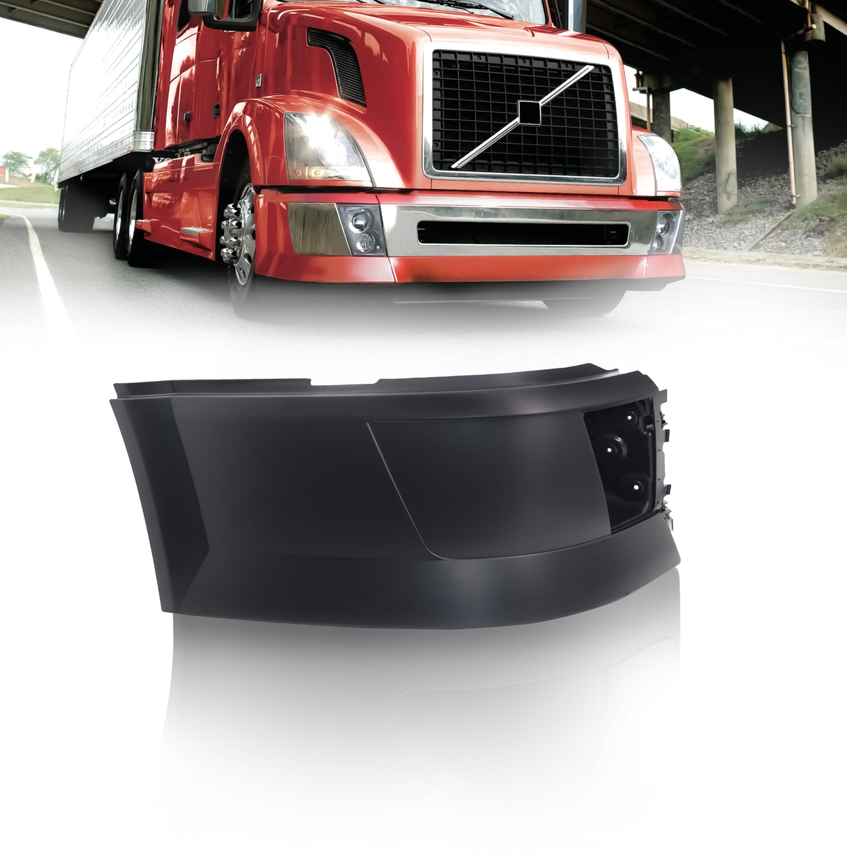 Side Corner Bumper (with Fog Light Hole) for 2004-2015 Volvo VNL | Replacement Volvo 82721512 | Right Aftermarketus Bumpers