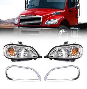 Headlight with Chrome Bezel for 2002-2018 Freightliner M2 Semi Trucks | Including Bulbs | Pair Aftermarketus Headlights