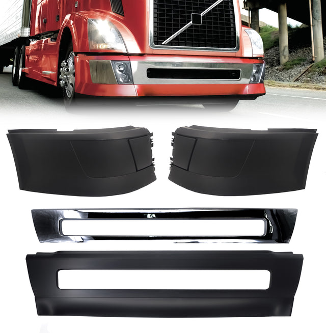 Front Bumper Set (Without Fog Light Holes) Replacement for 2004–2015 Volvo VNL Semi Trucks Aftermarketus Bumpers