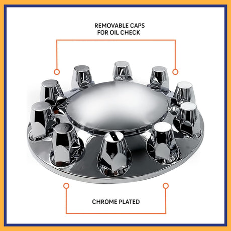 Front Axle Wheel Cover with Standard Hubcap – 33mm Lug Nut Cover - Chrome - Aftermarketus Torque Lug Nut & Wheel Axle Covers