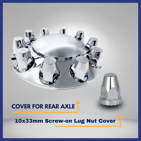 Front Axle Wheel Cover with Standard Hubcap – 33mm Lug Nut Cover - Chrome - Aftermarketus Torque Lug Nut & Wheel Axle Covers