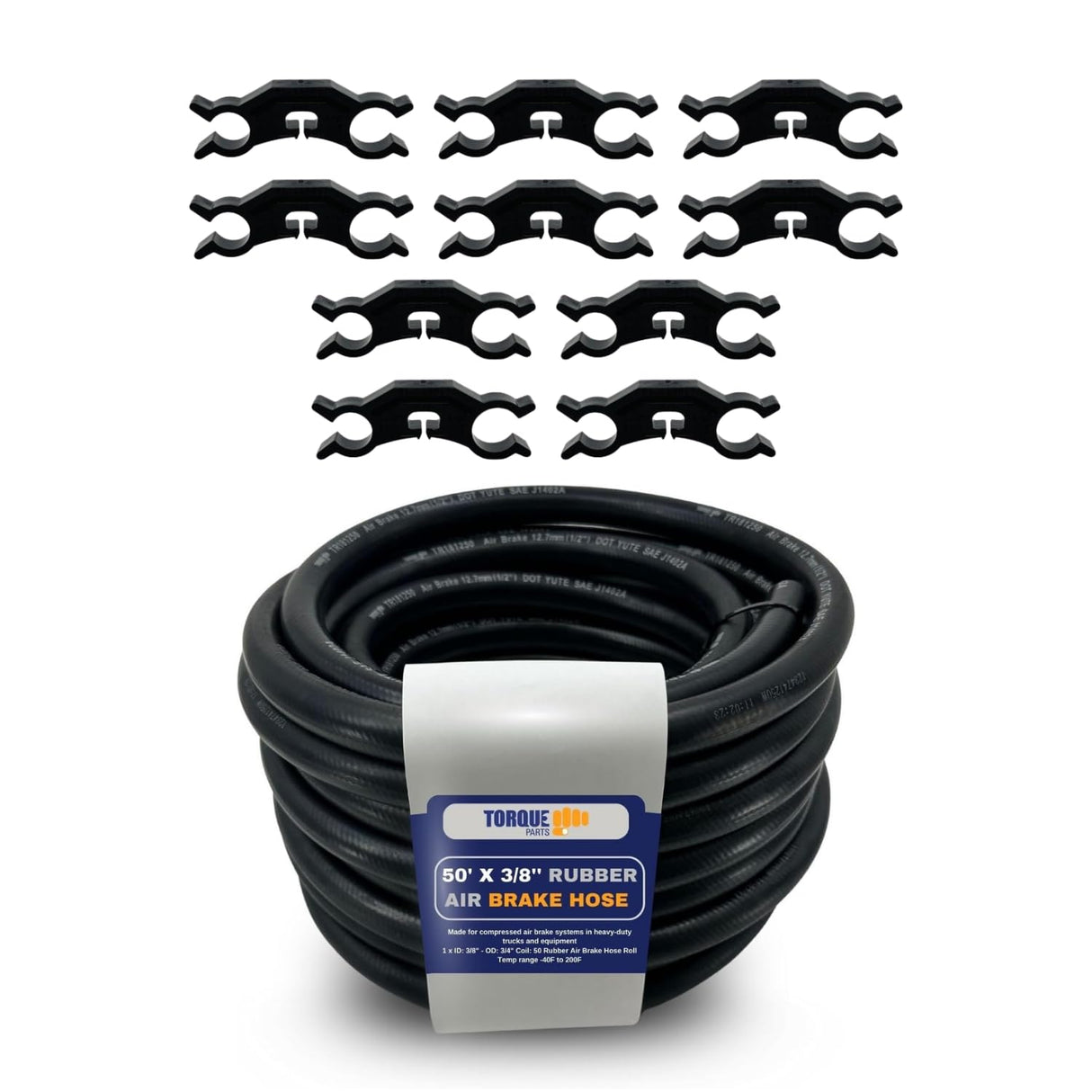 3/8" x 50 FT Rubber Air Brake Hose with 10 PCS Hose Separators | Replacement Continental 9003006