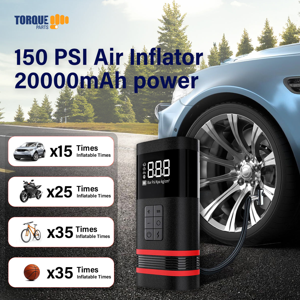 Portable Tire Inflator Air Compressor 20000mA (150 PSI)