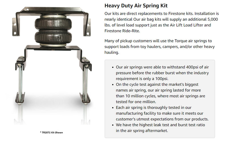 Air Bag Spring Suspension Kit Replaces Ride-Rite 2407 - AFTERMARKETUS Torque Air Helper Kits for Pick-up(s)