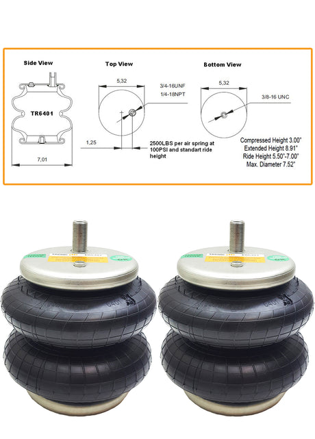 Air Spring Bag Suspension Replaces Firestone Ride-Rite 2597 - AFTERMARKETUS Torque Air Helper Kits for Pick-up(s)